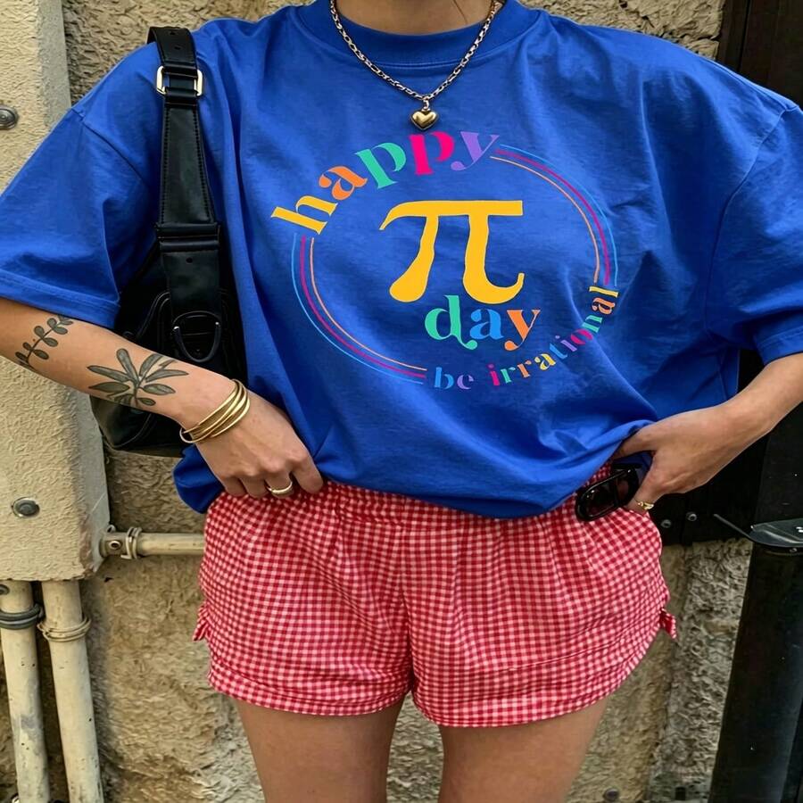 Cute Daily Casual Graphic T-Shirt 100% Cotton Oversized Soft Breathable Casual Crewneck Short Sleeve Top Aesthetic Daily Fashion Lovers Casual Wearers Gift Givers Basic - 藍色 - 查看 1