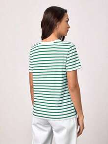 BASICS Camiseta casual con estampado a rayas para primavera y verano - Verde - Ver 2