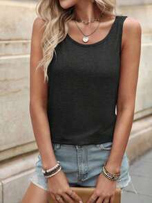 Top sin espalda de moda para mujer, chaleco casual de cuello en U - Gris Oscuro - Ver 2