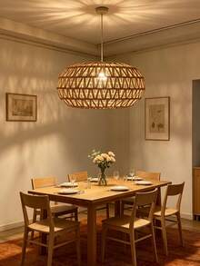 1 pieza Pantalla de lámpara cilíndrica tejida de ratán, accesorio de iluminación colgante bohemio hecho a mano, para comedor/cocina/dormitorio/sala de estar, sin fuente de alimentación - Semicircular - Ver 14