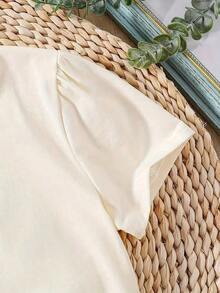 Camisetas Casuales Premium Unisex Bonitas, Ropa de Primavera para Mujer, Camiseta de Talla Grande para Damas con Estampado de Rosas Negras - Top Casual de Manga Corta y Cuello Redondo, Tela de Elasticidad Media, Ropa Cómoda para Todas las Temporadas, Diseño Floral Elegante para Uso Diario y Ocasiones Especiales, Lavable a Máquina, Holgada y Cómoda para el Verano. - Albaricoque - Ver 3