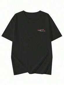 Camiseta Personalizada para Mujer, Casual, Holgada, con Cuello Redondo y Estampado de Letras de Dibujos Animados, Manga Corta, Estilo Primavera/Verano - Camiseta Unisex de Algodón, Estilo Vintage Urbano, Cuello Redondo y Manga Corta - Negro - Ver 5