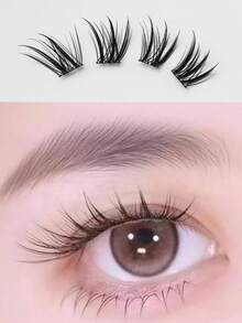 80pcs Slanted Winged Fox Eyelashes, Glue-On And Glue-Free Styles, Chinese-Style Fox Eyelashes, Icy Qingqiu Fox Natural Look Design, Curled Segmented Individual Lashes, Beginner-Friendly, Lightweight Airy Feel, Reusable, Suitable For Daily, Date, And Traditional Chinese Makeup Looks - C - View 9
