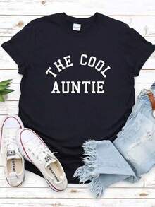 Women's Casual Short-Sleeved T-Shirt With Round Neck And Print, "The Great Aunt" S-3XL, Fashionable, Comfortable And Breathable, Machine Washable. - 黑色 - 查看 1