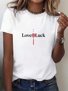Women's Premium Love And Luck T-Shirt 180g - Cute Print T-Shirt, Suitable For Gifts And Everyday Wear - Perfect For Family Gatherings And Office Parties - Soft And Stylish Top - Special Edition For Independence Day And US National Day - - 白色 - 查看 6