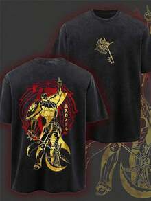 Mens Clothes;Summer TopsMen's Heavyweight Anime T-Shirt, Double-Sided Print, Ideal For Anime Fans, Casual Street Style, Perfect For Conventions And Exhibitions, Retro Aesthetics.Summer Outfits MBSS - 黑色 - 查看 5