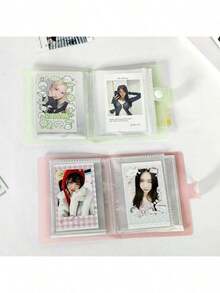 1pc 3-Inch Photo Album, Cute Light-Color Transparent Photo Card Holder, Mini Sticker Book, DIY Oriented, Double-Sided 30 Pages, 60 Pockets, Snap Closure, PP Material, Lightweight And Portable, Suitable For Storing K-Pop Photo Cards, Instant Photos, - Single Piece - View 3