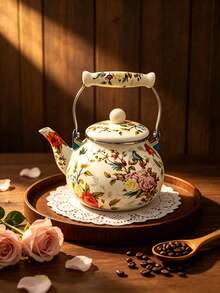 1pc Multi-Functional Enamel Kettle With Filter, Suitable For Various Beverages, Retro Style Floral Pattern, Scald-Proof Ceramic Handle, Gold/Silver Rim Decor, Extra Large Tea Pot For Home Kitchen And Outdoor, Ideal Housewarming Or Wedding Gift, Rust-Resistant And Easy To Clean Enamel Coating - Multicolor Kettle - View 17