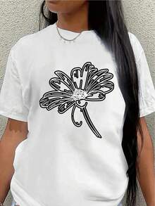 Camiseta de manga corta, ligera y duradera, con diseño floral, es perfecta para el hogar o salidas informales, ofreciendo una experiencia de uso diario cómoda.blusa casual mujer - Blanco - Ver 1