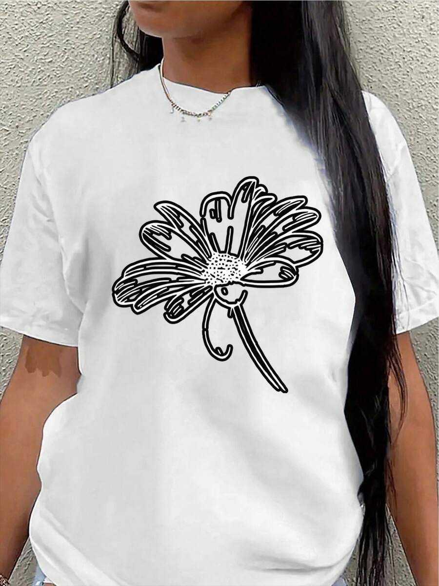Camiseta de manga corta, ligera y duradera, con diseño floral, es perfecta para el hogar o salidas informales, ofreciendo una experiencia de uso diario cómoda.blusa casual mujer - Blanco - Ver 1
