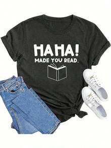 "See It In A Book" T-Shirt - Fun Gift For Book Lovers, Teachers, Reading T-Shirt With Letter Print And Rainbow Pattern - 黑色 - 查看 1
