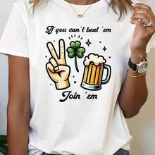 Camiseta con estampado gráfico, manga corta, cuello redondo, estilo casual, F-9, alta calidad - Blanco - Ver 7