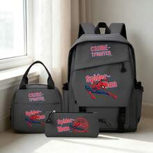 Miniso Bộ 3 món Marvel Spider-Man Crime-Fighter màu xám gồm ba lô, túi đựng laptop, túi giữ nhiệt và hộp đựng bút, thích hợp cho văn phòng, học tập và du lịch. - Xám - Xem 2