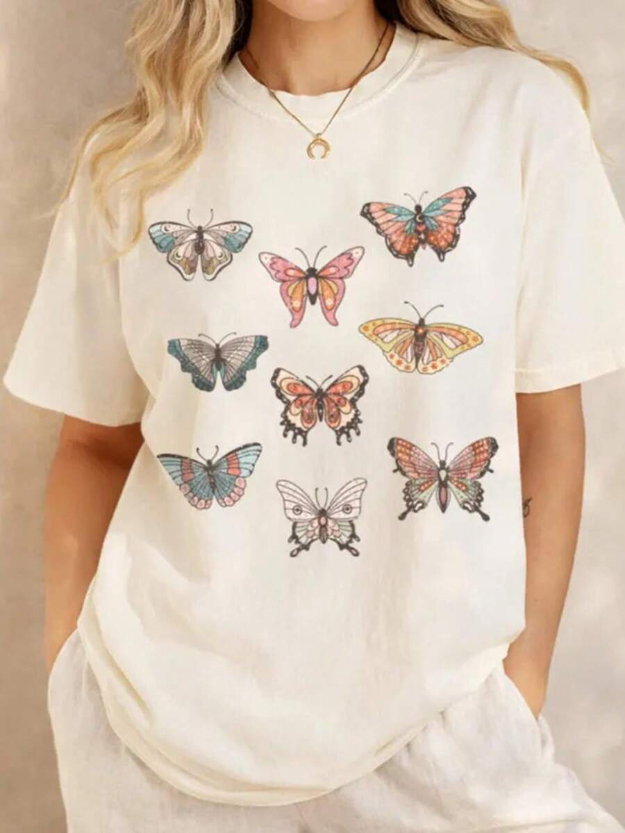 Una camiseta 100 % para mujer de cuello redondo, ropa de mujer para primavera y verano, una opción elegante y casual, estampados divertidos, ocasiones festivas, entrega local - Blanco - Ver 1