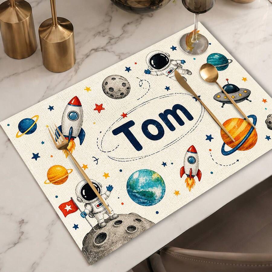 1pc Cartoon Style Linen Placemat, Breakfast Mat, Coffee Coaster, Bowl Pad, Kitchen Accessory, Easy To Clean Dining Mat, Suitable For Home, Restaurant, Restaurant Decor, Holiday Gift, Gift For Friends, Multi-Piece Set - Multicolor - View 1