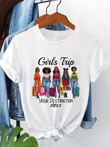 Personalized Travel T-Shirt 2025: Melamine Travel T-Shirt, Afro T-Shirt For Women 2025, Matching Group T-Shirts, Personalized Weekend T-Shirt, Tourist Gift, Commemorative Gift - 白色 - 查看 1