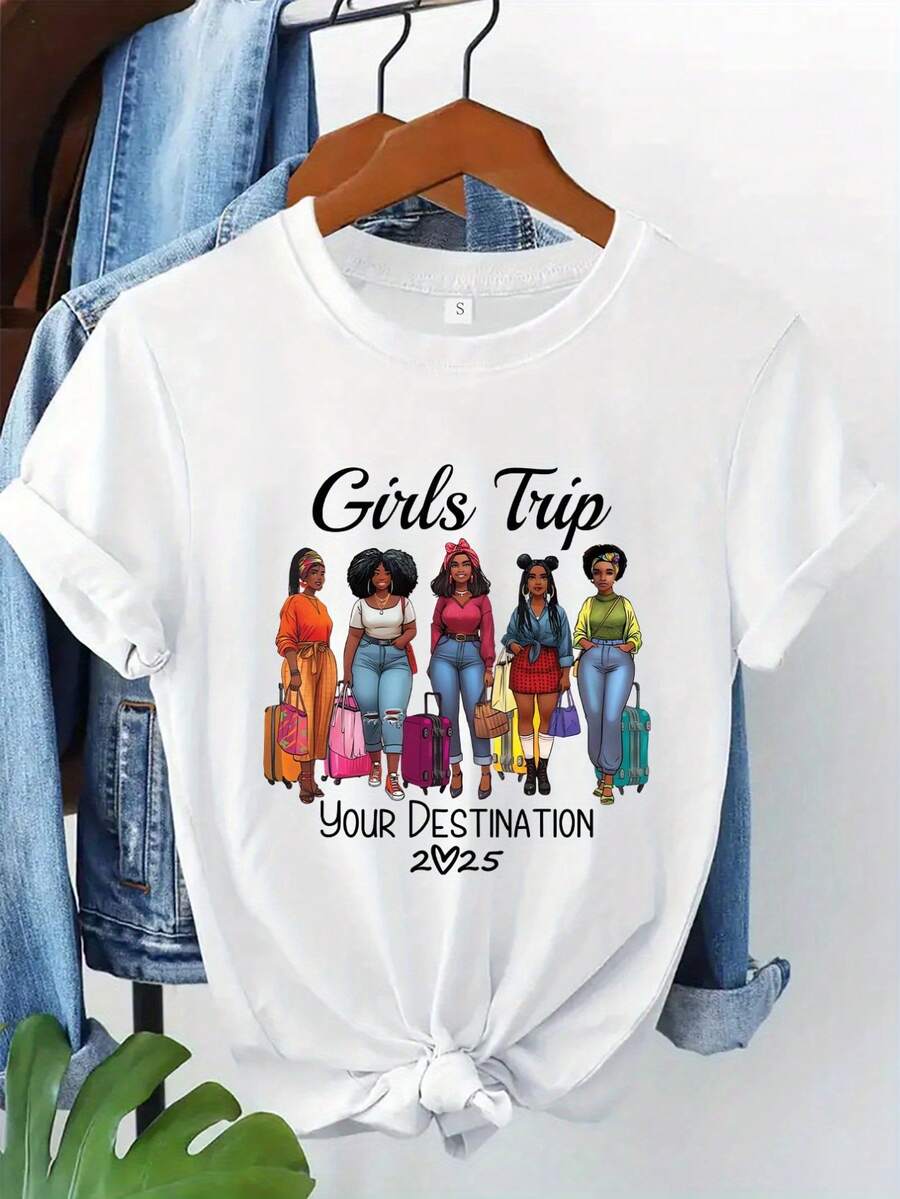 Personalized Travel T-Shirt 2025: Melamine Travel T-Shirt, Afro T-Shirt For Women 2025, Matching Group T-Shirts, Personalized Weekend T-Shirt, Tourist Gift, Commemorative Gift - 白色 - 查看 1