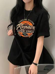 [Bestseller] Women's Summer Short Sleeve T-Shirt With Elegant Design, Loose Fit, Cartoon Print, Pure Cotton, Comfortable And Soft, Cotton T-Shirt For Daily Wear. - 黑色 - 查看 12