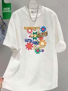 Women's Printed Short-Sleeved T-Shirt, Loose-Fitting Round Neck, Colorful, Machine Washable, Ideal For Summer. New 2026 Style. Casual And Comfortable. NAUJ - 白色 - 查看 9