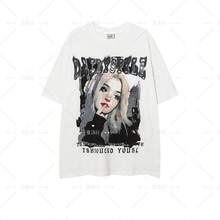 Thick Cotton Short-Sleeved T-Shirt With Anime Character Print, European And American Street Style, For Men And Women, Basic Short-Sleeved T-Shirt For Couples In Summer. - 黑色 - 查看 5