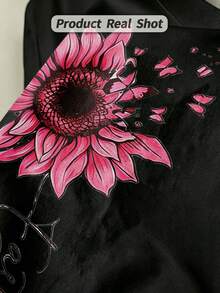 Women's Soft And Casual Short-Sleeved T-Shirt With A Round Neck, Featuring A Pink Sunflower Graphic Print Suitable For Spring And Summer. White. - 黑色 - 查看 4