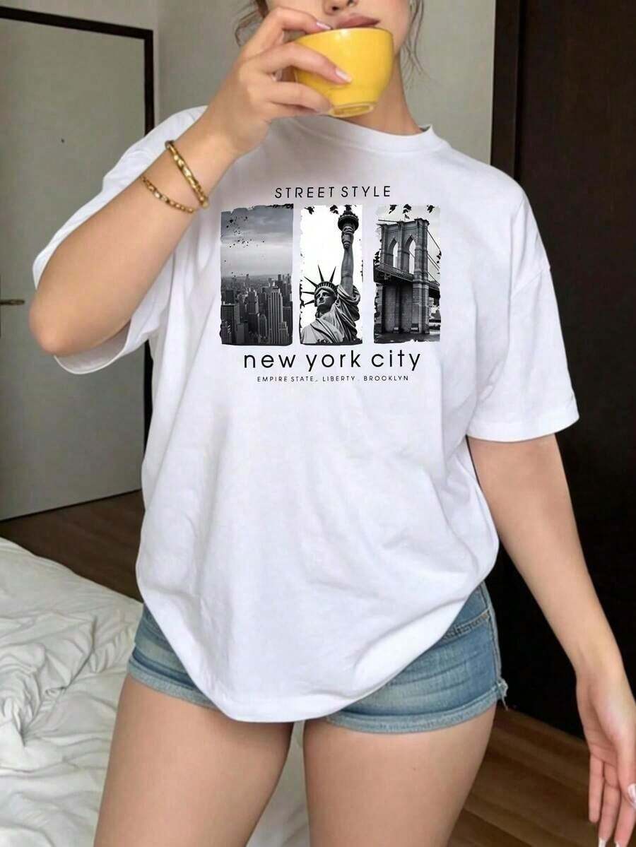 100% Pure Cotton, Breathable And Gentle On The Skin. Classic Crew Neck Design, Slim Fit, And Flattering For All Body Types. Fashionable Print With A Minimalist Style And High-Quality Finish. Unisex Design Perfect For Matching Outfits, Ideal For Everyday Wear, Dates, Leisure, And Streetwear – Versatile And Timeless. - 白色 - 查看 1