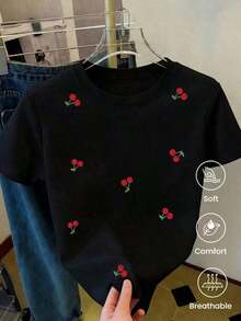 Camiseta de manga corta de moda primavera-verano 2026, fabricada en México. Estampado con diseños de dibujos animados, estilo para parejas, adecuado para uso en interiores y exteriores. Paquete de una sola pieza, cuello redondo clásico, diseño unisex, ideal para ocasiones de oficina y casuales. - Negro - Ver 3