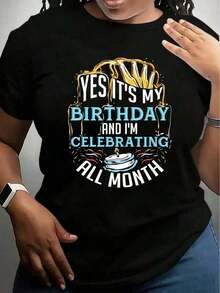100% Cotton. Black 100% Cotton T-Shirt With Birthday Cake Design And The Text "Yes, It's My Birthday And I'm Celebrating All Month Long" For Birthday Celebrations, Soft. Women's Simple Solid Color T-Shirt, Loose And Slim Fit Casual Short Sleeve - 白色的 - 查看 7