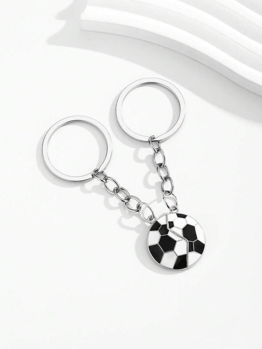 ROMWE New Arrival Hot Selling DIY Handmade Magnetic Soccer Ball Keychain, 1pc World Cup Commemorative Small Gift, Sports Style Car Key/Backpack/Bag Decor Pendant, Holiday Creative Gift, Suitable For Daily Use, Gift For Friends - Black and White - View 1