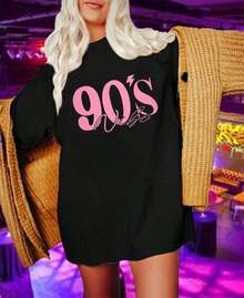 UNIQUEONE Women's Clothing Oversized 90s Style Sets For Women Vintage 90s Music T-Shirts Country Graphic Tee Disco Party Tee Casual Tops Women's Shirts - 黑色 - 查看 4