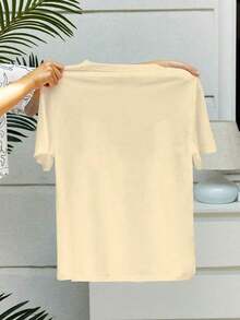 Women's Summer Casual T-Shirt; Lemonade Design Print; Printing Technology/Women's Casual T-Shirt/ Short Sleeve T-Shirt With Jesus And Christianity Print: Life Gives Me Some Lemons, But My Jesus Makes Me Feel Comfortable. - 杏色 - 查看 3