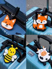 Etiqueta de equipaje de PVC con diseño de animales de dibujos animados, hecha de elefante, abeja, vaca y zorro; decoración esencial para bolsos de viaje, etiqueta de equipaje de aeropuerto, etiqueta anti-pérdida para bolsas y equipaje. Tarjetero para etiqueta de equipaje a prueba de agua, accesorio portátil de vacaciones, artículo esencial de verano para viajes - Multicolor - Ver 3