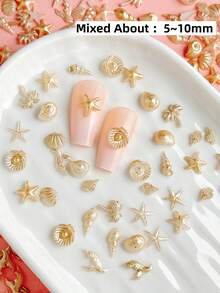 30件隨機混色3D海洋主題美甲飾品，樹脂海星貝殼海螺棕櫚樹美甲裝飾，迷你沙灘夏季美甲配件，適用於美甲藝術、DIY手工、臉部彩妝、保溫杯、手機殼裝飾 - 彩色 - 查看 3