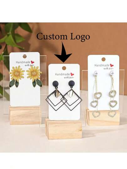 Custom Logo Earring Cards, Earring Display Cards, Handmade Heart-Shaped Tags, Brown/White/Black Earring Tags Hanging Earring Display Cards, DIY Crafts, Jewelry Making Display And Packaging Supplies, Beading And Jewelry Craft.
