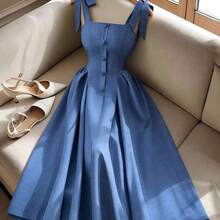 Nuevo vestido largo elegante y versátil para mujeres con textura de tiras y tejido bicolor ajustado para uso diario - Rosa - Ver 9