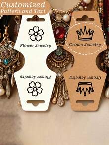 54/102/510pcs Bulk Jewelry Display Cards With Text/Logo - Foldable Necklace And Accessory Display Stands, White/Brown Sturdy Board, For DIY Crafting, Suitable For Small Businesses, Branding (Compatible With Earrings, Bracelets, Necklaces) - Multicolor - View 1