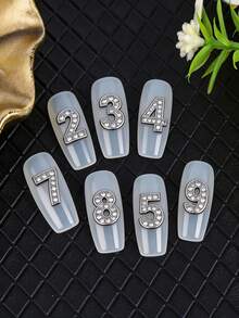20入/包 歐美風水鑽合金阿拉伯數字 DIY 美甲裝飾，Y2K 金屬大尺寸 DIY 美甲配件，可組合為 3D 字母美甲飾品美甲配件 - 銀色 - 查看 3