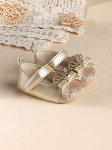 1 Pair Newborn Infant Girl Fashion Versatile Cute Indoor Floor Princess Shoes Suitable For Spring And Autumn - Gold - View 2