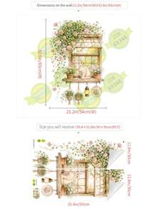 2件窗台花藤景觀繪畫，田園花卉牆面裝飾貼紙，春季花卉裝飾，可移除防水PVC牆貼 - 69348-醉花光蔭 - 查看 3