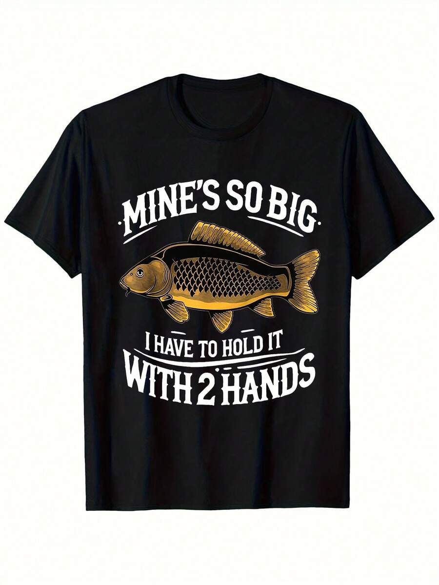 1 pieza, Camiseta Divertida de Pesca de Carpa para Hombre, Camiseta Casual Negra con Estampado de Pato y Cuello Redondo de Manga Corta, Regalo de Pesca - Perfecta para el Entretenimiento al Aire Libre en Verano - Negro - Ver 1