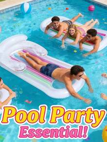 Cama flotante inflable para piscina con reposacabezas, cama de agua inflable con respaldo, estera de playa (bomba de aire no incluida), suministros estéticos para jardín al aire libre, con portavasos y soporte para el cuello, cama flotante inflable de PVC reforzado y balsa para piscina - A - Ver 4