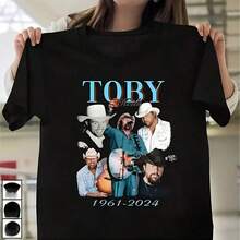 Camiseta Inspir En Toby Keith Camiseta Casual De Aodón Con Diseño Estampado Cuello Redondo Lavable A Máquina Regalo Perfecto Para Fanáticos - Negro - Ver 1