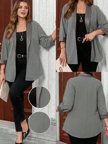 casual y versátil de encaje y parches para mujer de talla grande - Gris - Ver 1