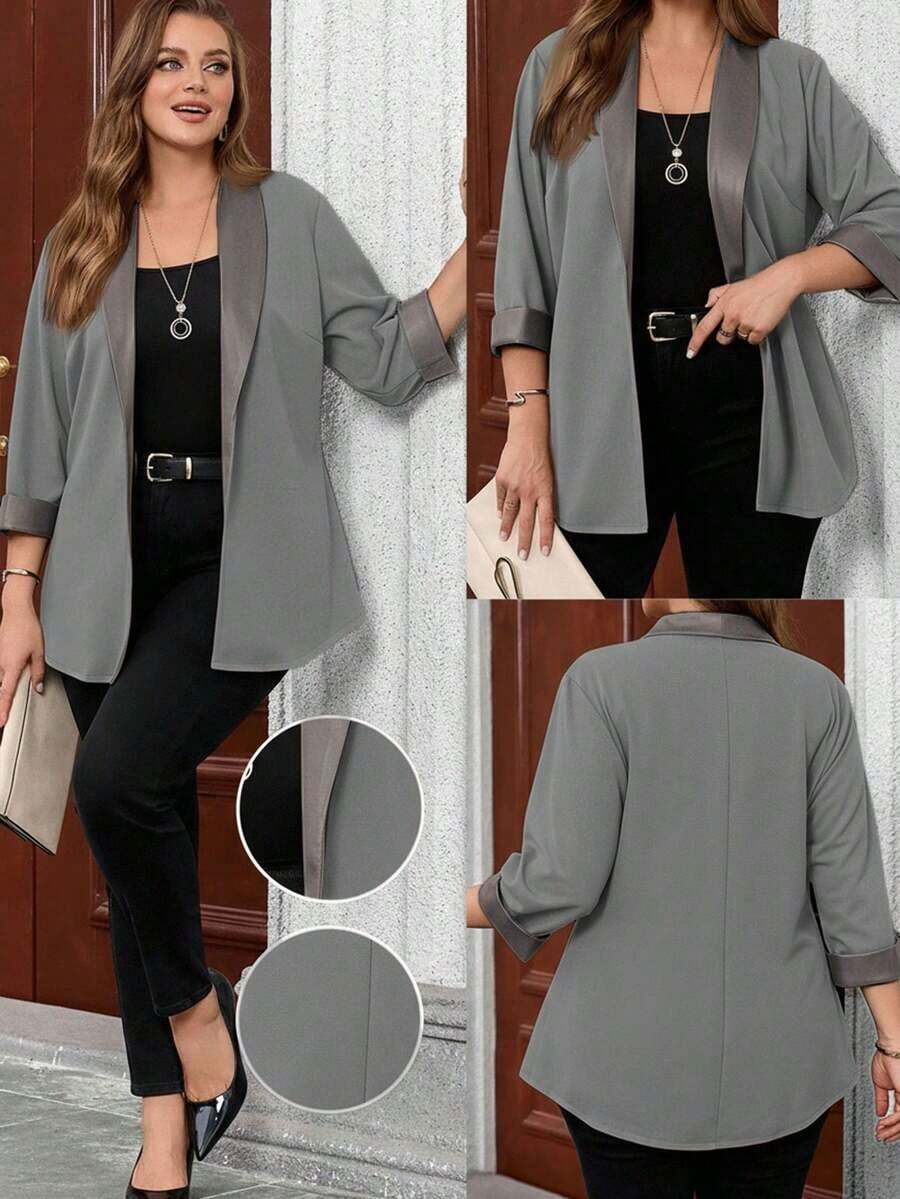 casual y versátil de encaje y parches para mujer de talla grande - Gris - Ver 1