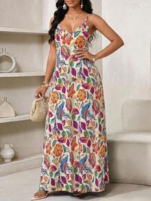 Lady Vestido largo casual de mujer con estampado floral, bolsillo con abertura - Multicolor 2 - Ver 5