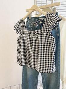 Blusa con volantes en el bajo nueva para otoño, estilo lindo para mujer - Blanco y Negro - Ver 2