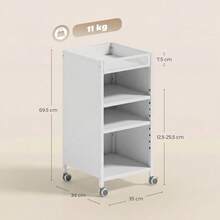 Mobile Bookcase With Adjustable Shelves, 3-Tier Rolling Cart With Top Basket, White - 白色 - 查看 8