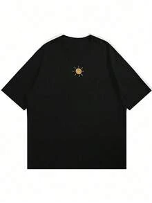 Men's Clothing, Men's Short-Sleeved T-Shirt, Round Neck Design, 100% Cotton, Pattern Print, Slim Fit, Casual And Tailored T-Shirt Ideal For Summer, Gift For Local Men In Mexico - 黑色 - 查看 2