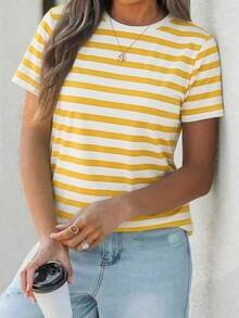 LUNE Camiseta holgada de mujer de cuello redondo, manga corta y estilo minimalista casual - Multicolor 6 - Ver 1