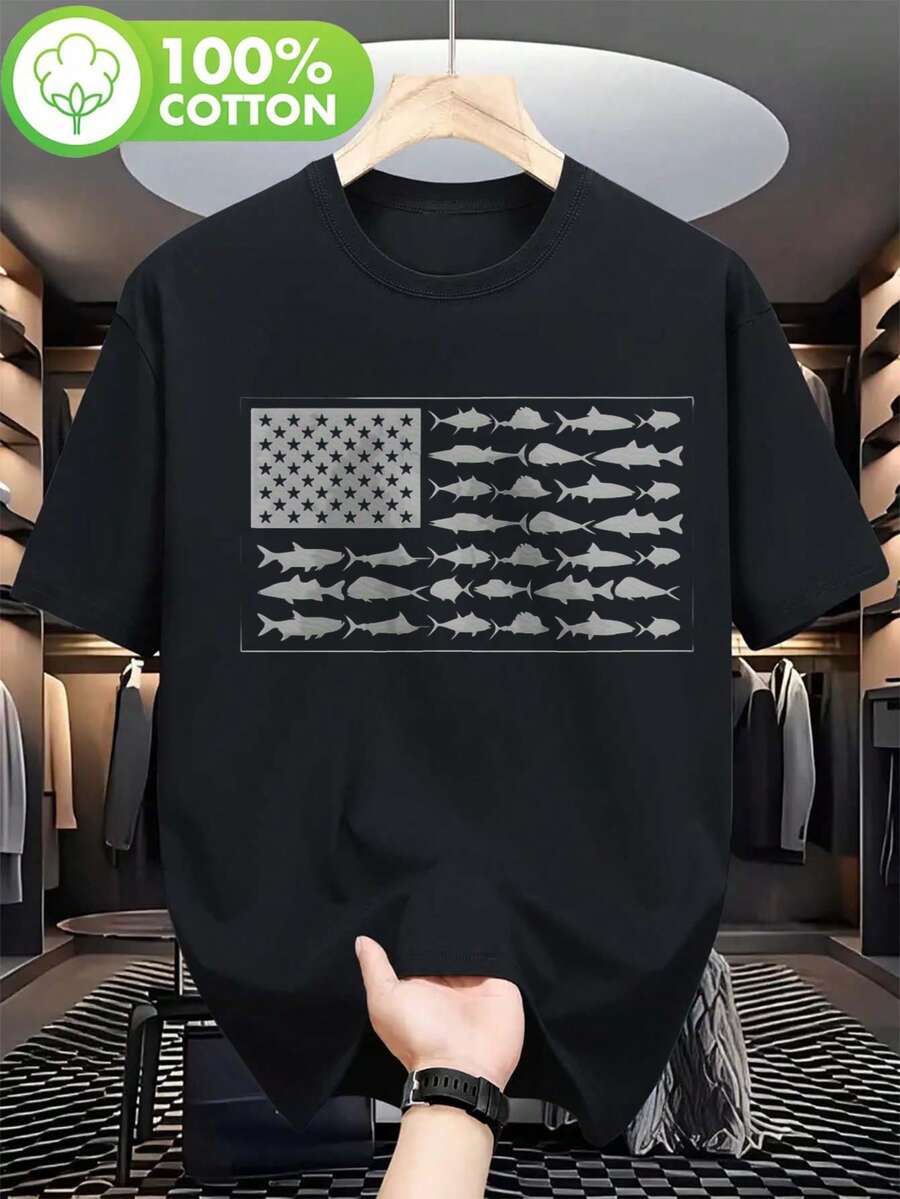 Unisex Colombian PFG T-Shirt With Patriotic Fishing Design, Loose Fit Short Sleeves, Durable Heat Transfer, Casual Wear For All Seasons, Crew Neck, Machine Washable, 180g, 100% Cotton, Fishing Apparel - 黑色 - 查看 1
